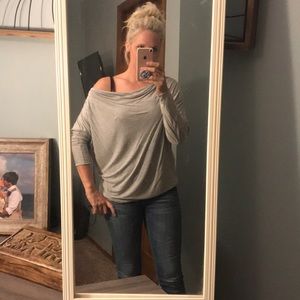 Gray slouchy and black lace long sleeve top